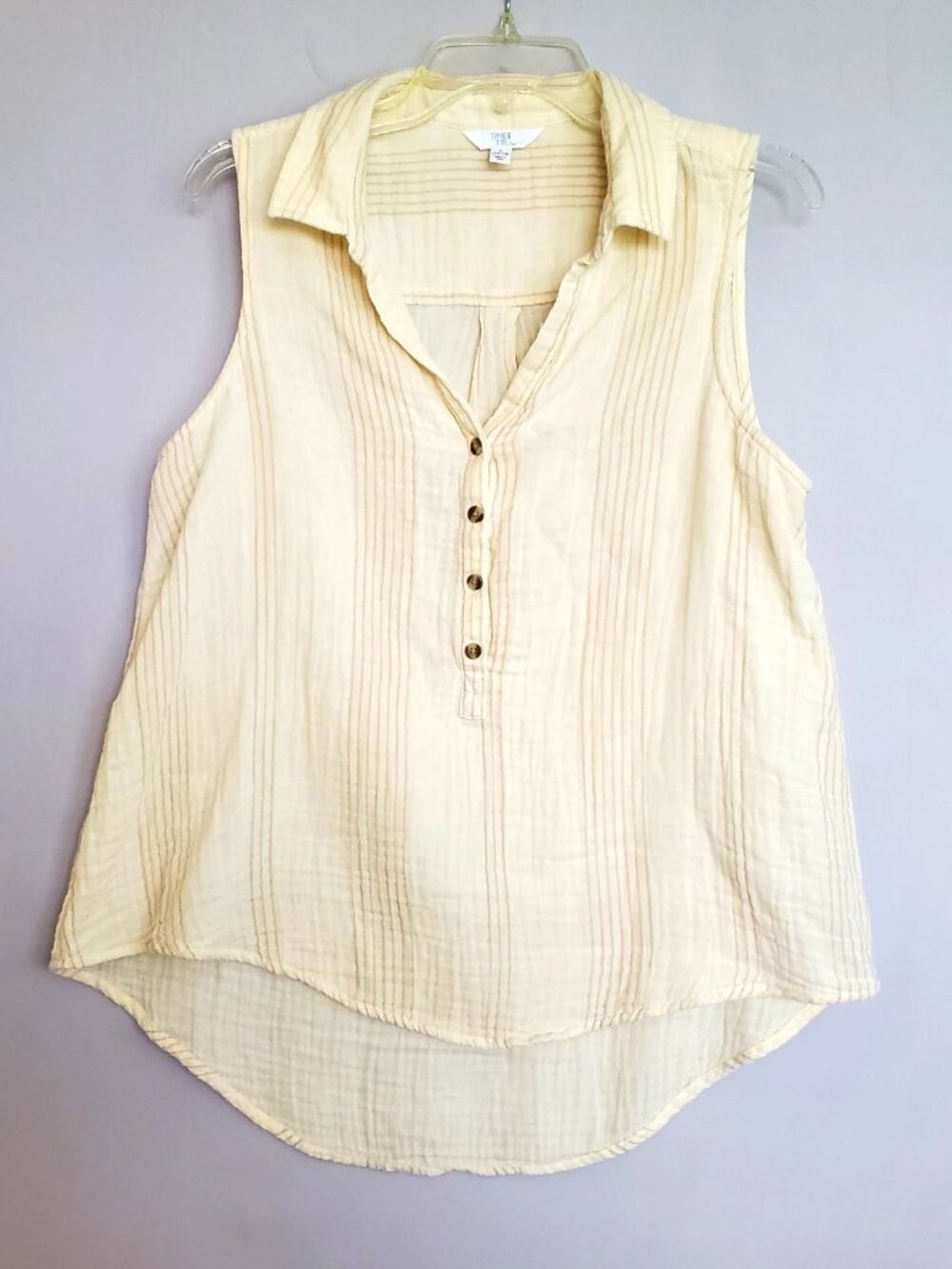 Time And Tru Women's Top LG Ivory Hi-Low Double Gauze Boho Coastal 100% Cotton